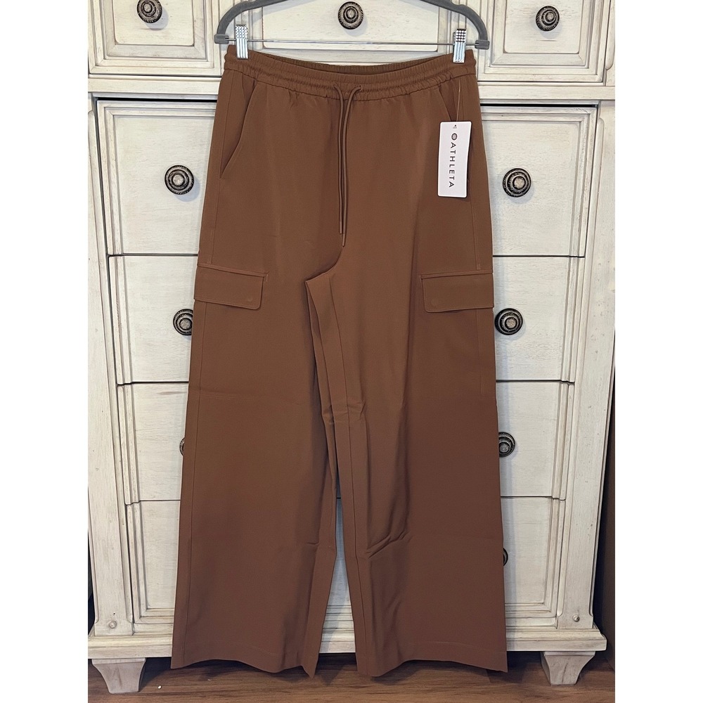 Athleta Promenade Cargo Pant Brown Wide Leg Recycled Quick Dry Small NWT - Picture 2 of 9